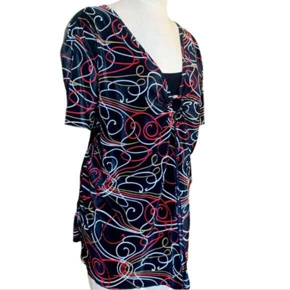 Lane Bryant Micro-Pleat Split Front Top Colorful Swirl Pattern Sz 3X #61C - Picture 3 of 7